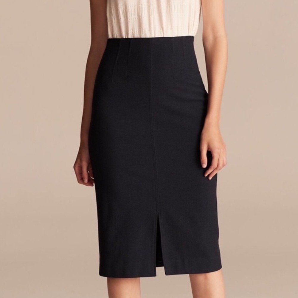 NWT Rebecca Taylor Tailored Basketweave Skirt Navy Blue Wool Blend Size 6